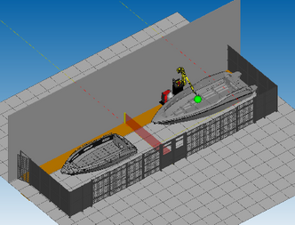 3D illustrasjon av robot som sveiser båter