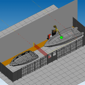 3D illustrasjon av robot som sveiser båter