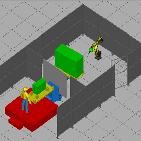 3D illustrasjon av robotcelle til sveising av strafokasser