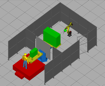 3D illustrasjon av robotcelle til sveising av strafokasser