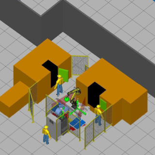 3D tegning av robotcelle for CNC maskin