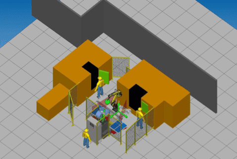 3D tegning av robotcelle for CNC maskin