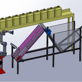 3D illustrasjon av robotcelle for montering av plastkanner