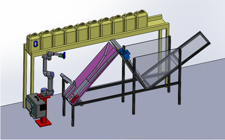 3D illustrasjon av robotcelle for montering av plastkanner